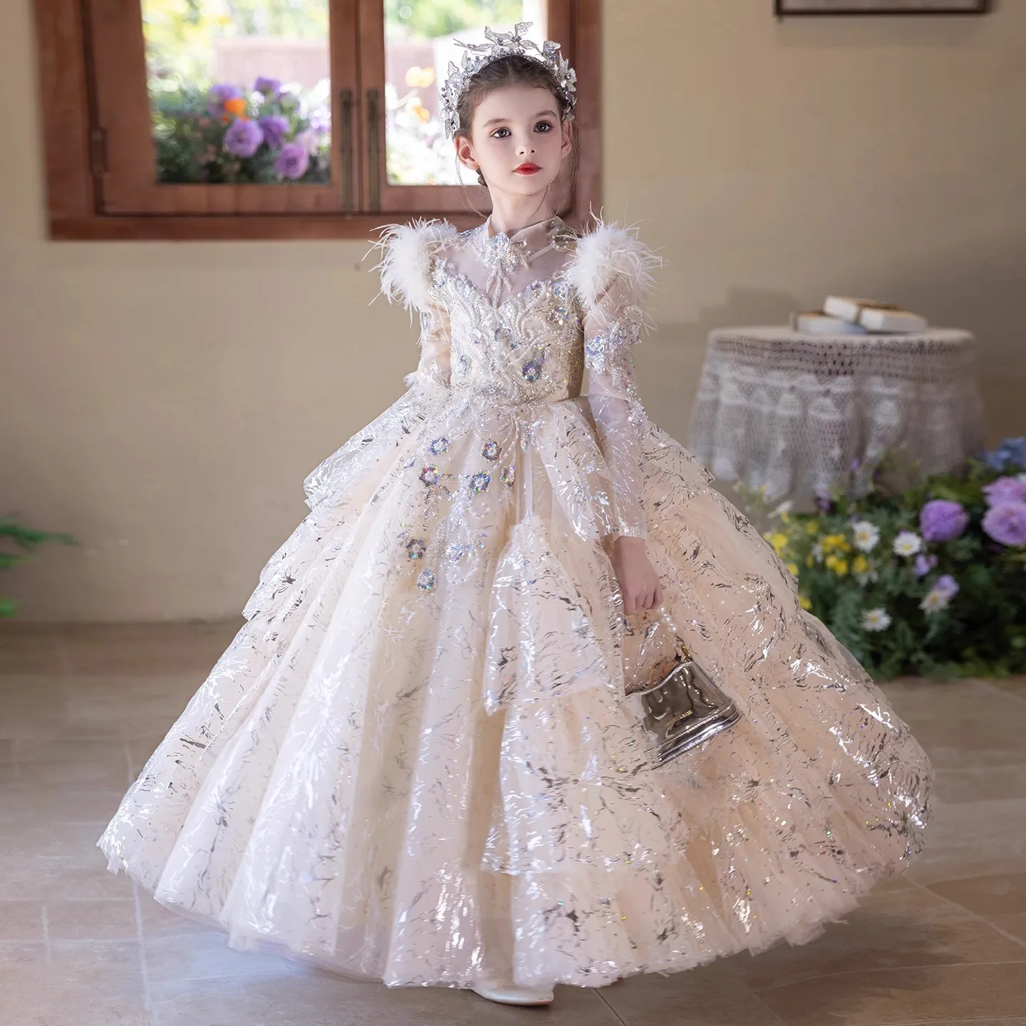 

Girl's dress for birthday, high-end luxury, niche children's host, girl princess dress, piano performance dress