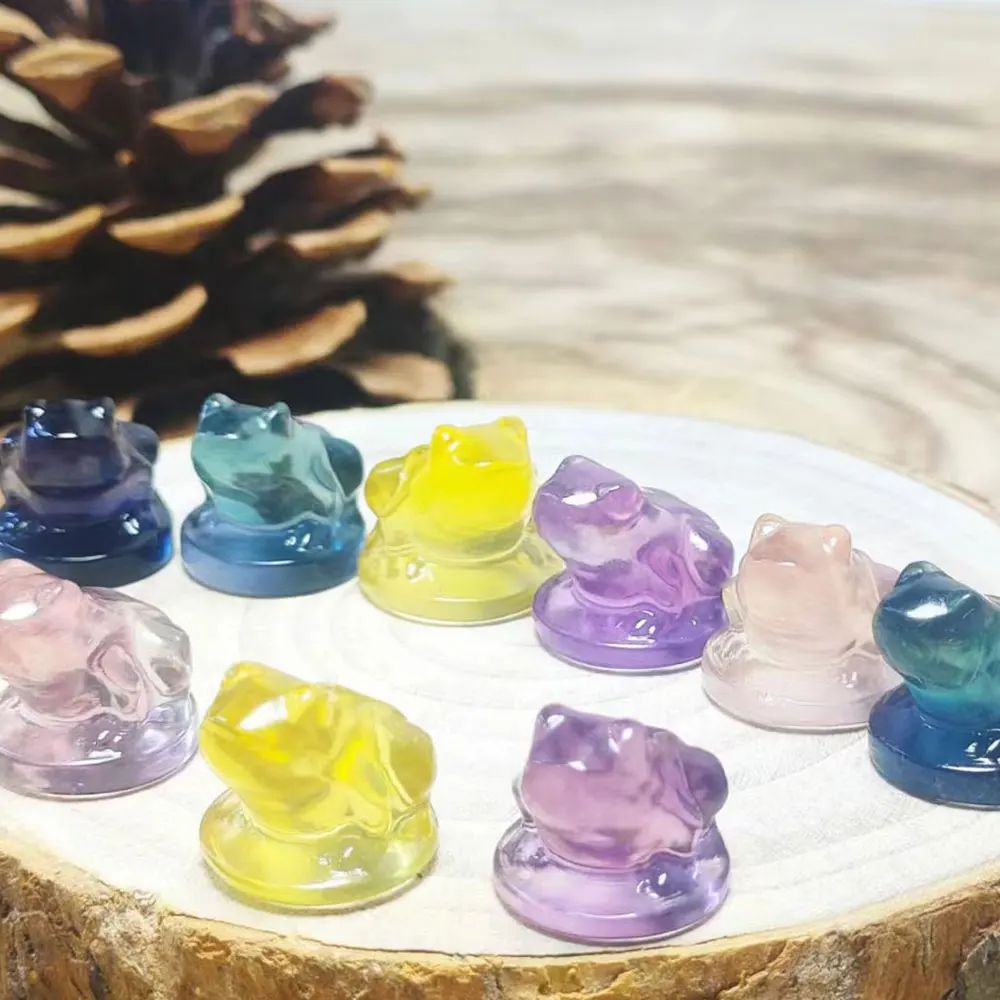 2pcs/Lot Natural Stones Fluorite Frog Mini Carvings Crystals Crystal Stone Home Room Decoration DIY Minerals Quartz Reiki Decor