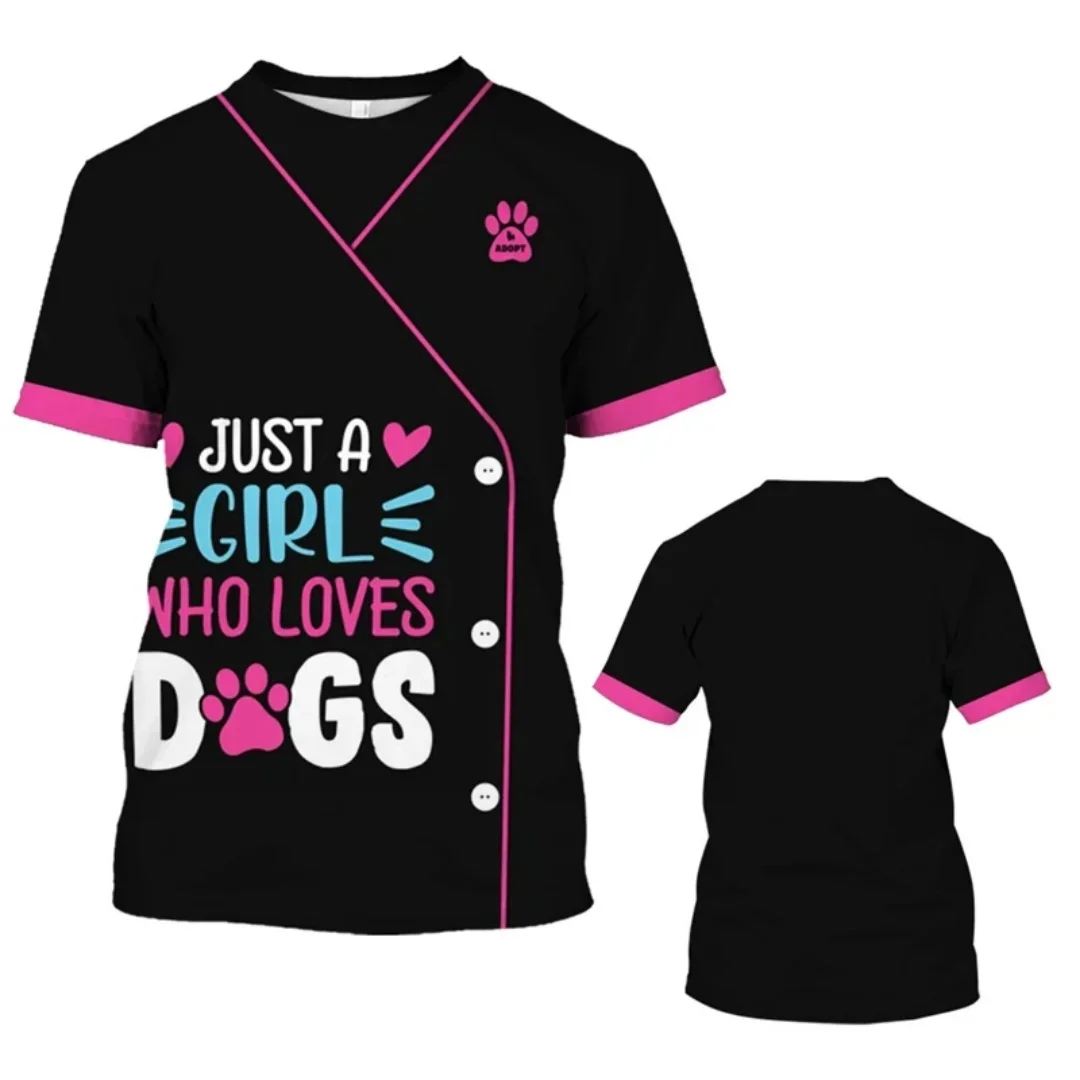 Pet Store Funny Uniform Animal Dog Groomer 3D Print T Shirts Work Clothing Daily Casual Round Neck T-shirt Short Sleeve Tops