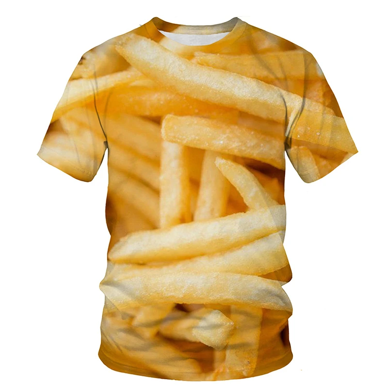 Hip Hop Parody Fun Food 3d-printed Men\'s T-shirt Hamburger Fries Fried Eggs Streetwear Oversized Summer Quick Dry Short Sleeves