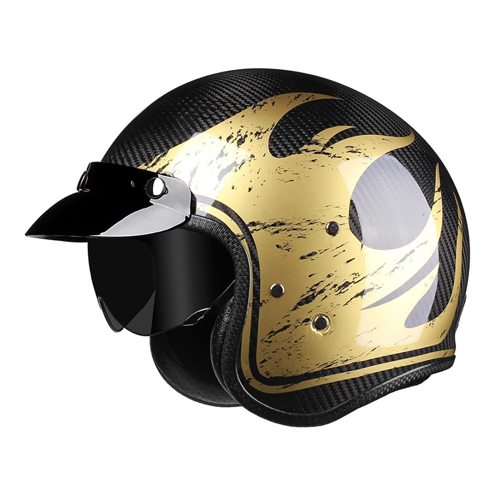 

3K Golden Flame Open Face Brim Biker Helmet Wear-Resistant Motorcycle Accessories Breathable Protection Anti-Fall Motocross Kask