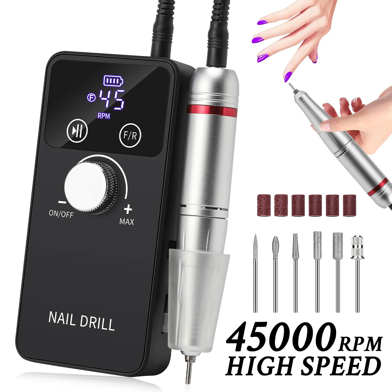 DianaBeauty 45000RPM เครื่องเจาะเล็บแบบพกพาเล็บเจล Sander ไฟฟ้าเครื่องกลึงเล็บมืออาชีพ HD จอแสดงผล LCD