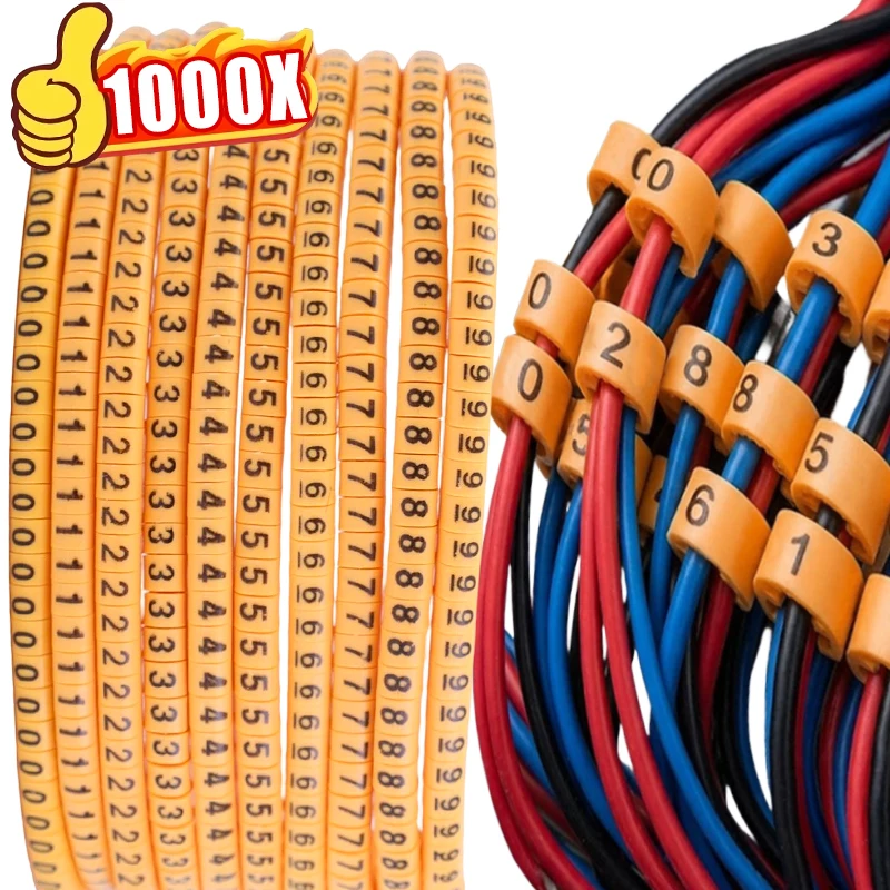 500/1000Pcs Cable Marker Tags PVC Wire Number Labels Insulated Waterproof Cable Identification Sleeve for Electrical Management