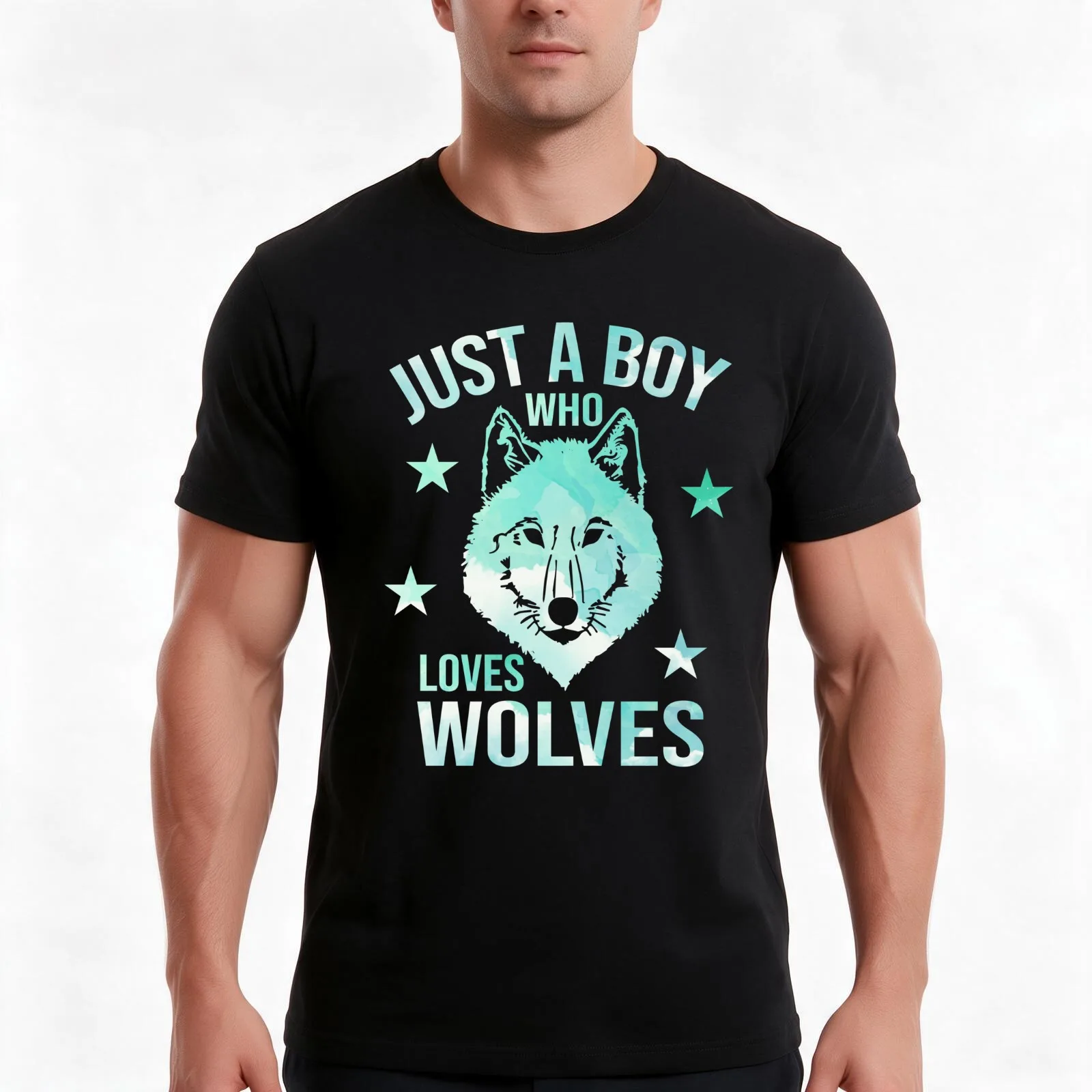 Just a boy who loves Wolves T-Shirt, Summer Casual Cotton Tee, Oversized Streetwear Tops, Vintage Graphic Print, 100% Cotton
