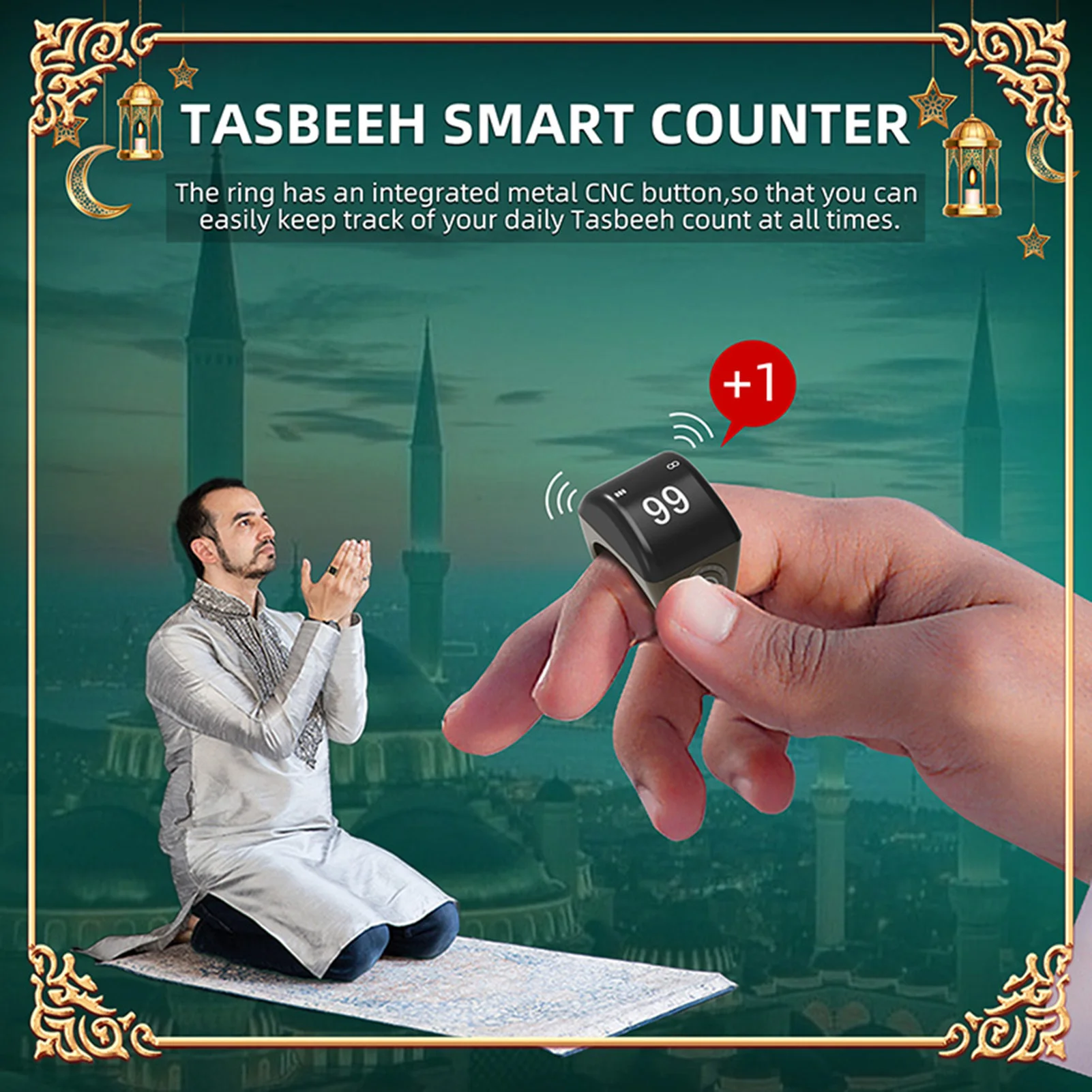 Musulmano intelligente islamico elettronico Zikir contatore sveglia digitale Azan Tasbeeh Tasbih Zikr Ring