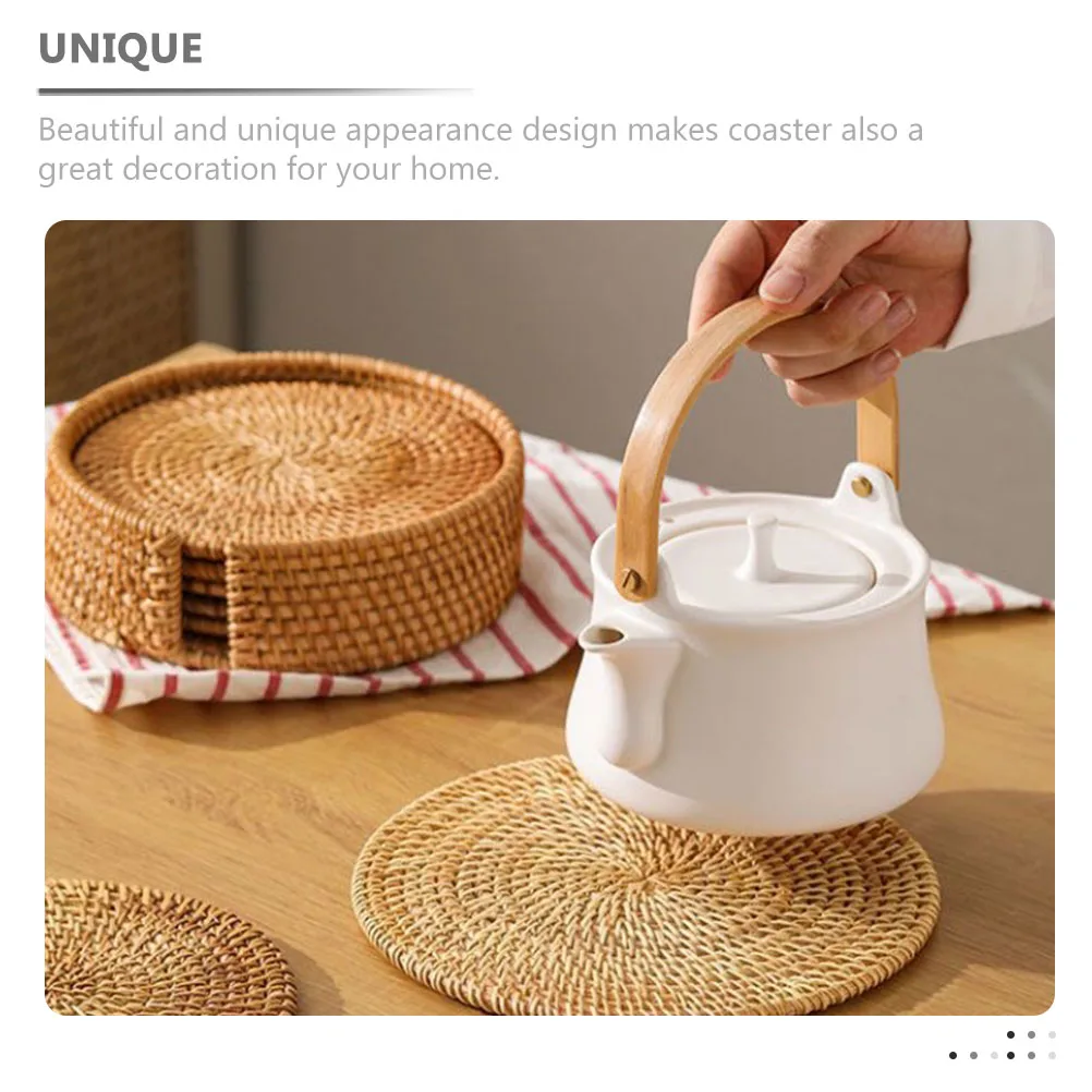 

1 Set Round Braided Coasters Heat Resistant Woven Cup Mats Decorative Drink Table Placemats Farmhouse Coffee Coaster Sets For