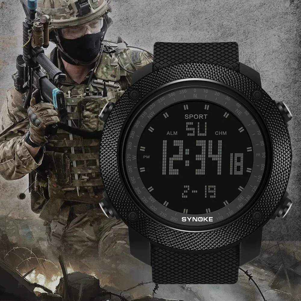 SYNOKE Digital Watch Waterproof Shock Resist Large Screen Outdoor Sports Running Swimming Outdoor Sport Military Watches WR50M