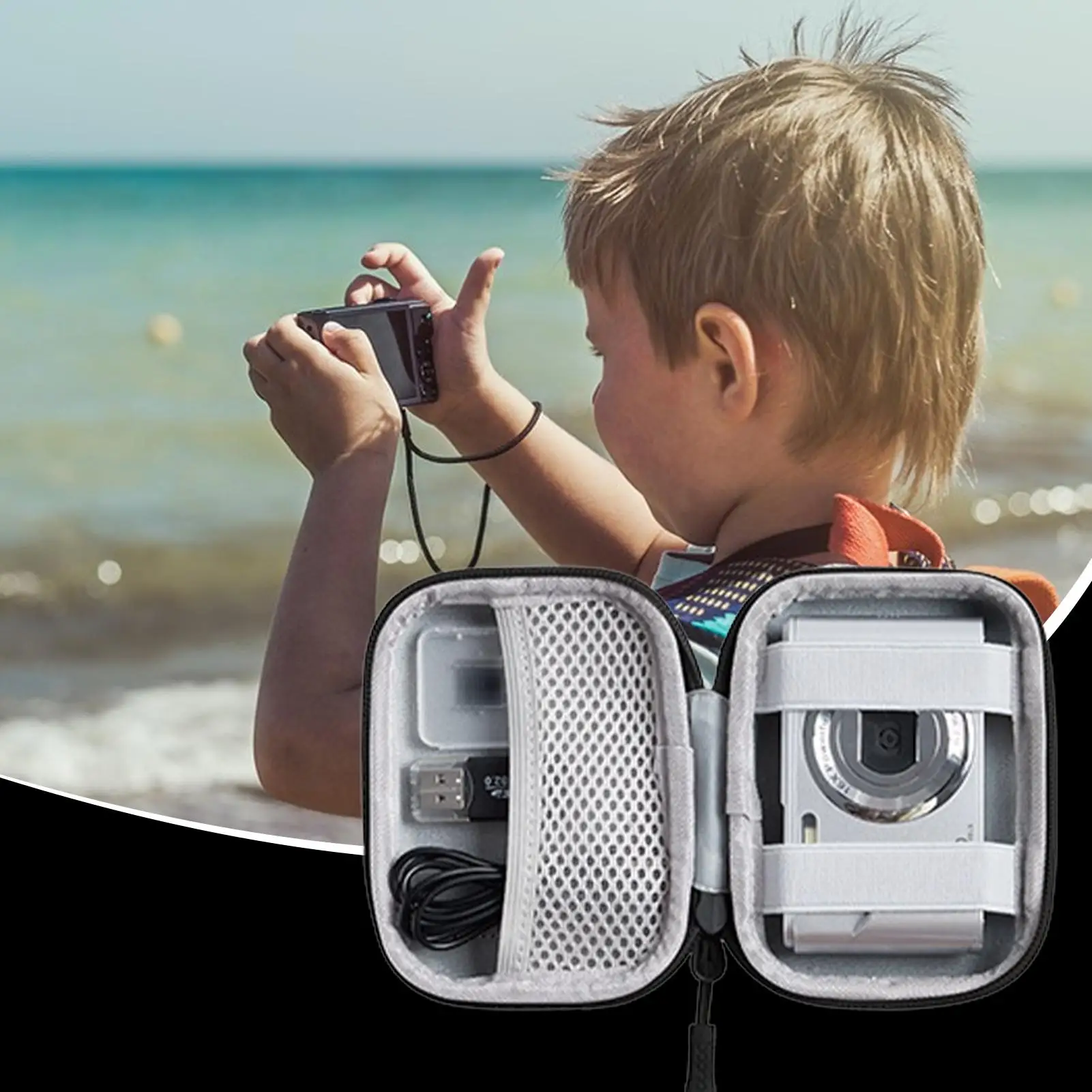 Mini estuche para cámara, bolsa multifuncional para auriculares, vídeo, impermeable, Digital, portátil, bolsa dura, caja de almacenamiento EVA