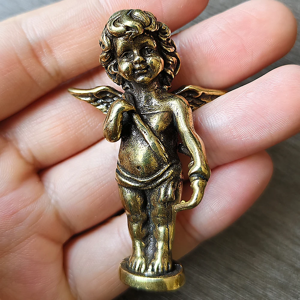 Retro Cupid Angel Metal Sculpture Cute Cherub Figurine Luxury Home Decoration Valentine Wedding Gift Desk Ornament