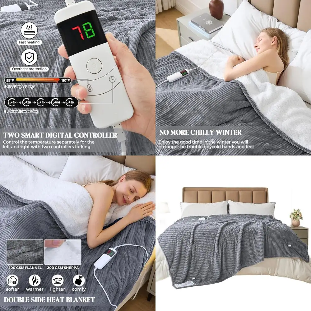 

Электрическое одеяло King Size 100x90 с 5 режимами нагрева, 5-позиционным таймером, моющееся, для холодных зимних ночей