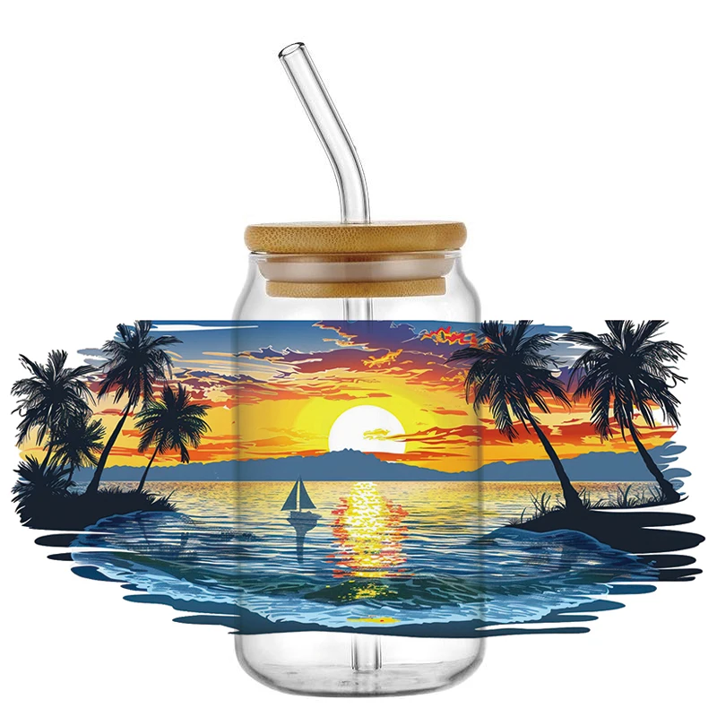 

Новая 3D наклейка «Вод морского солнца», УФ-наклейка для чашек DTF, водонепроницаемая переводная наклейка на 16 унций, очки, кружка «сделай сам», наклейка с пейзажем телефона