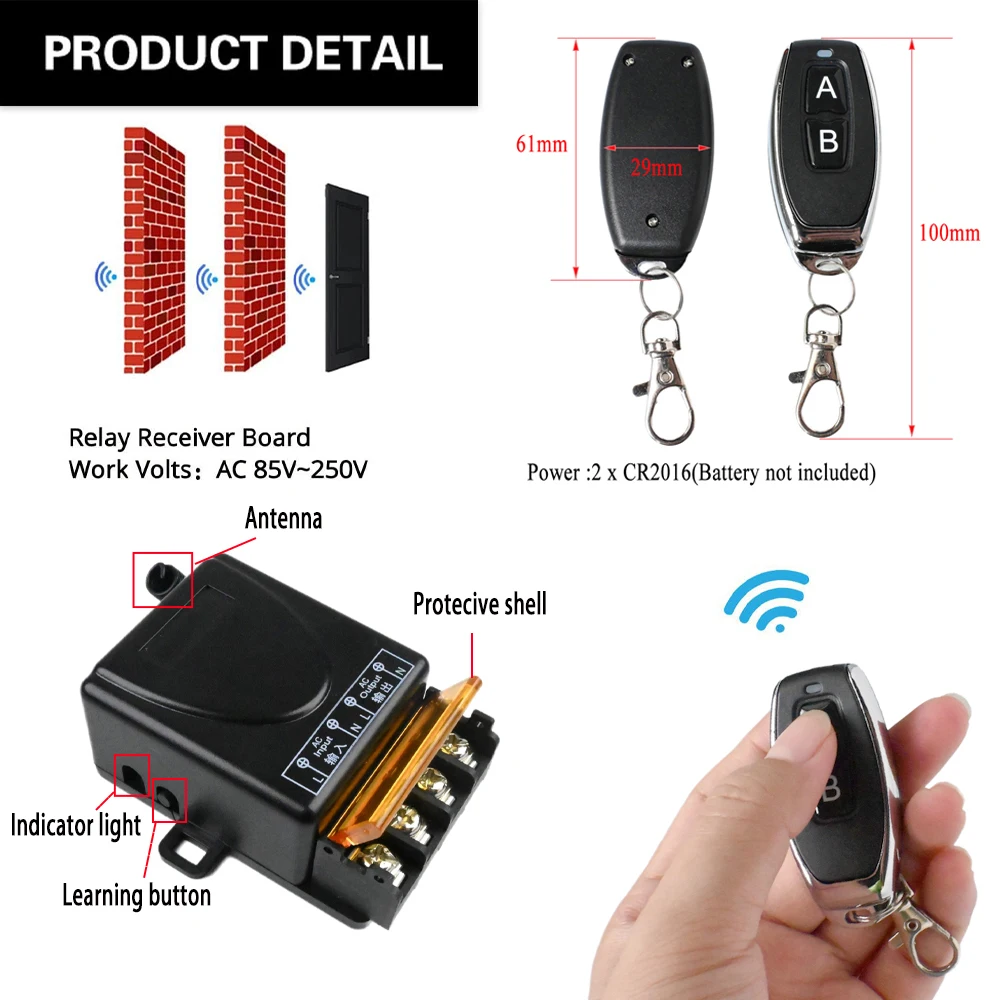 CENFAYA 433Mhz Wireless Remote Control Switch AC 110V 230V  220V 30A Relay Receiver  for Light Water Pump Household Appliances