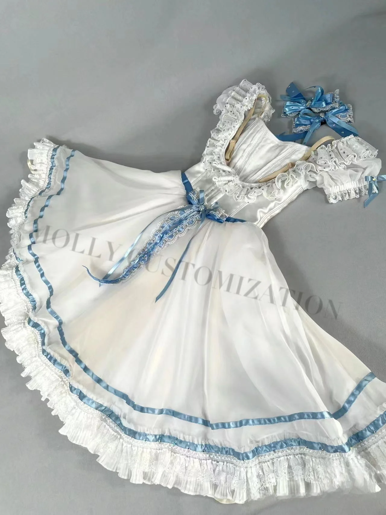 2024 New Clara White and Blue Irresistible Daughter Variation Diamond-encrusted Romantic Ballet Professional Performance Dress