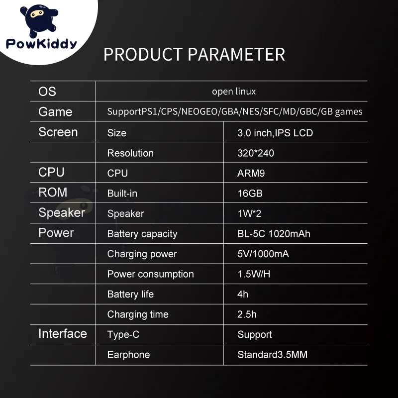 Imagem -04 - Powkiddy-consola de Videogame Retro Preto Alta Definição Flip de Tela Ips Jogos Embutidos 15000 em 64gb Ps1 Novo V90