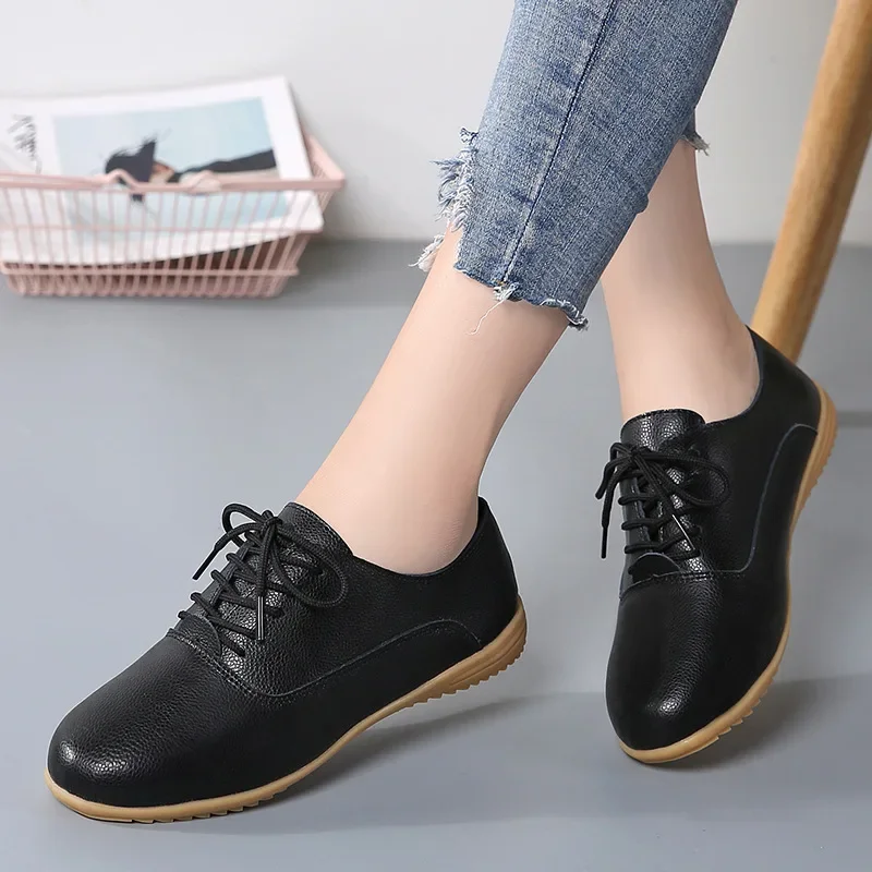 Women Hollow Out Oxford Shoes Girls Ballerina Trainers Soft Sole Flats Genuine Leather Moccasins Lace Up Loafers Summer Sandals