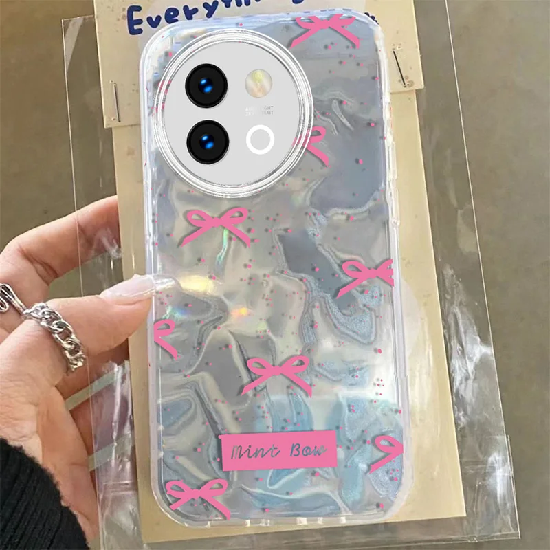 Trendy Polka Dot Bowknot Cartoon Case For Vivo V29 V40 Lite Y38 Y78 Y58 Y56 5G Girl Laser Ripple Gloss Cute PC Phone Cover Cases