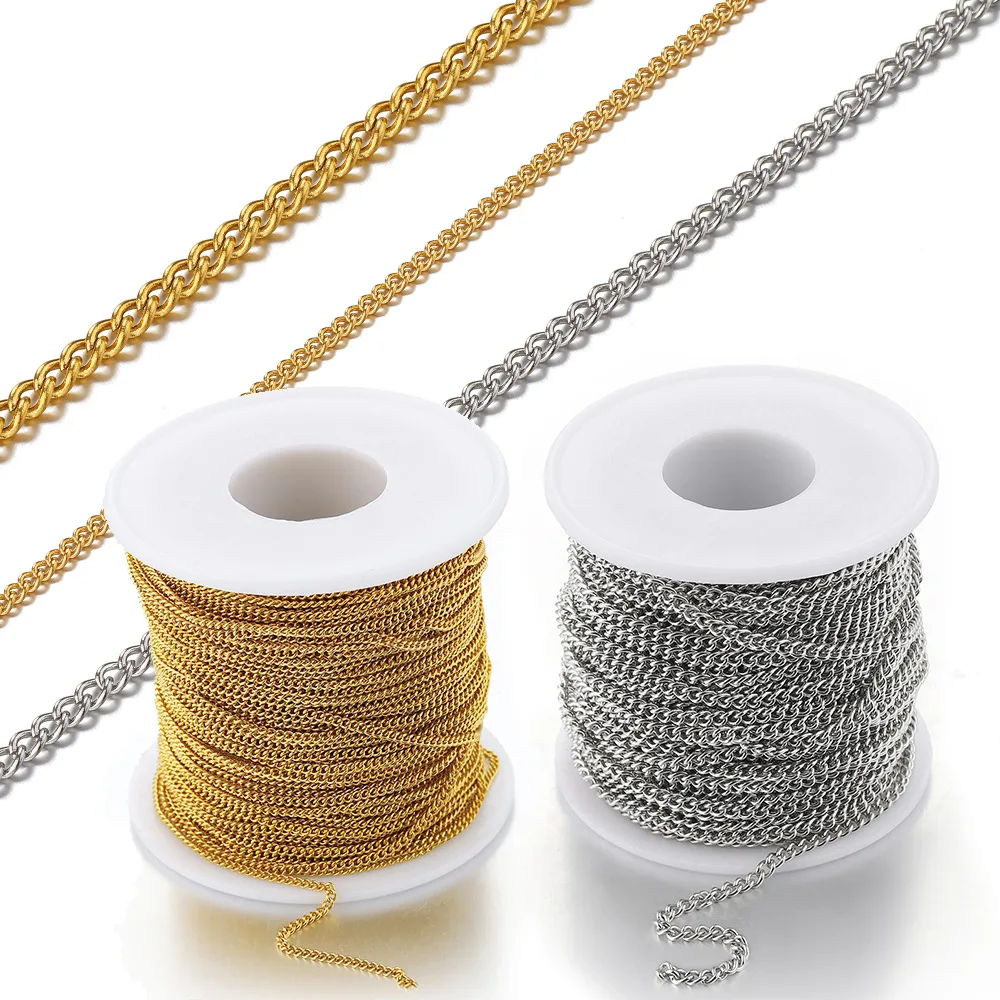 2m stainless steel sideways chain gold and silver necklace for jewelry making materials DIY jewelry accessories