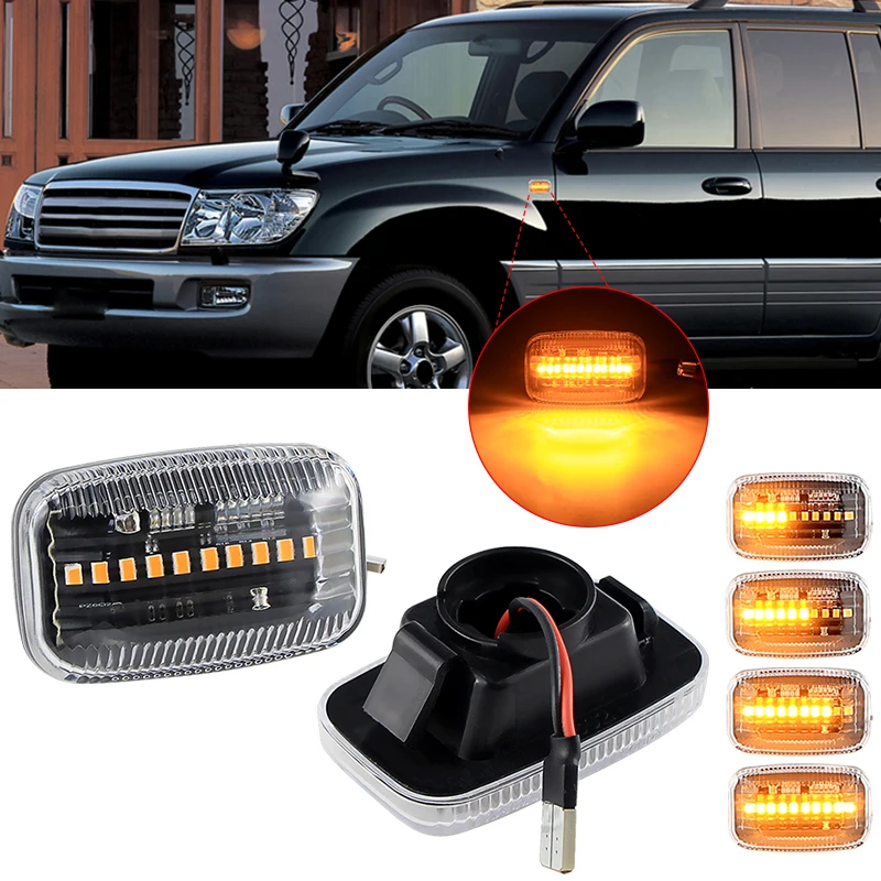 

2Pcs For Toyota Landcruiser Land Cruiser 70 80 100 Series Flowing LED Side Marker Turn Signal Lights Indicator Blinker Lamps