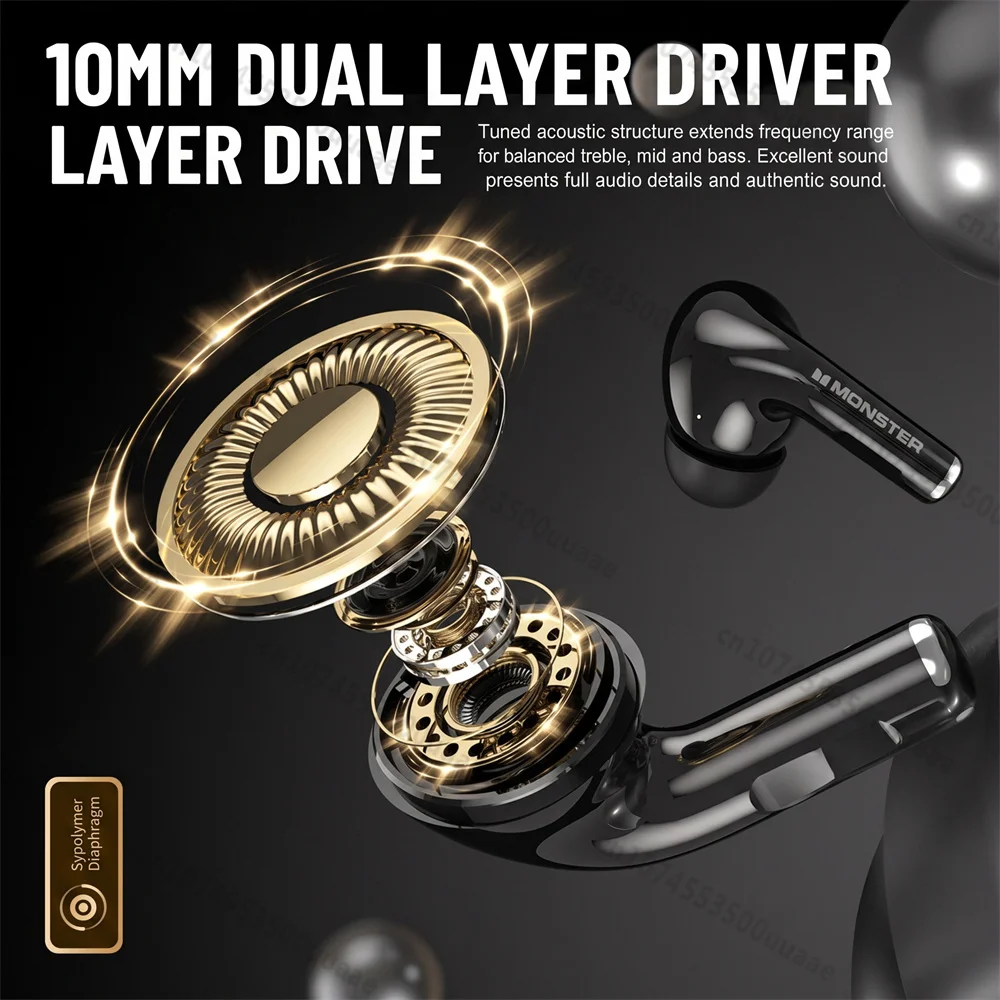 Monster MQT68 Wireless Bluetooth 6.0 Earphones In Ear TWS Wireless Earbuds Sports Bluetooth Headphones for iPhone Samsung Xiaomi image 2