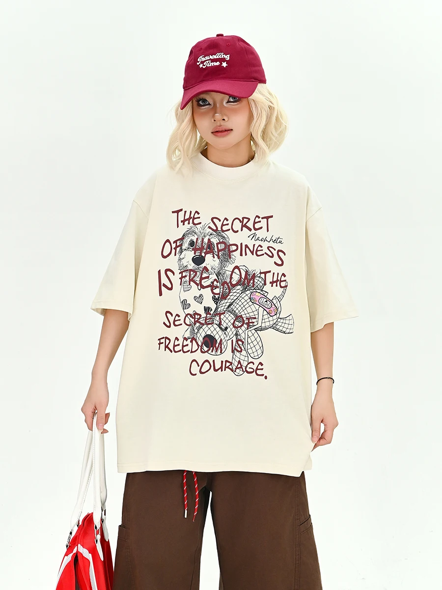 

Lazy Dog Letter Print ort Sve T-irt Women's Loose BF Sle Summer New Korean Faion Versatile Casual Top