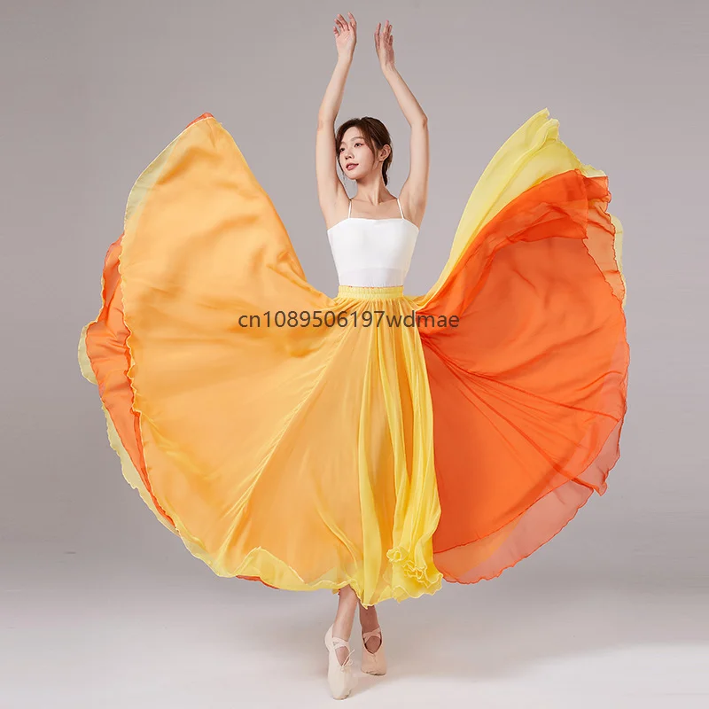 900 Degree Double-sided Color Classical Dance Skirt Women's Flamenco Long Skirt Large Swing Skirt Dancer Performance Wear