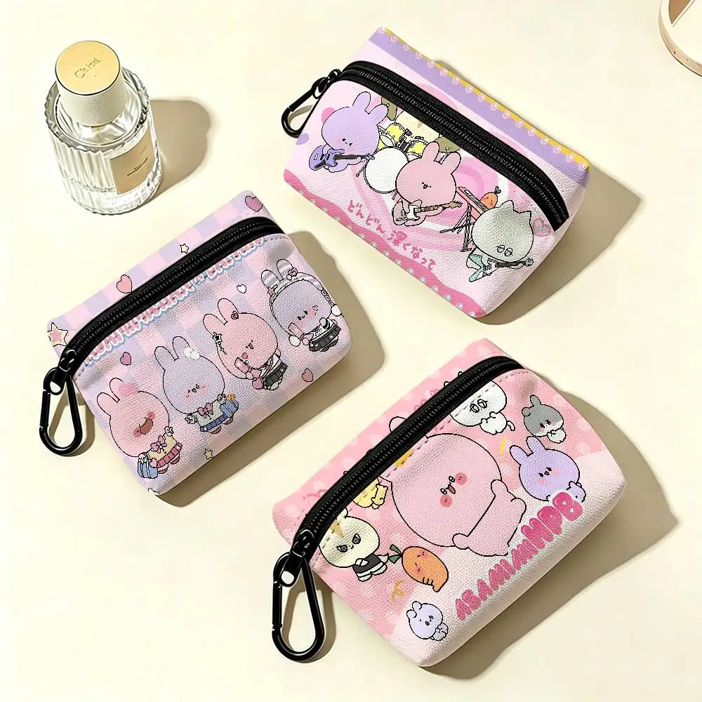 Cartoon A-Asamimichan Compact Oxford Cloth Zipper Pouch Detachable Carabiner Mini Coin & Key Wallet