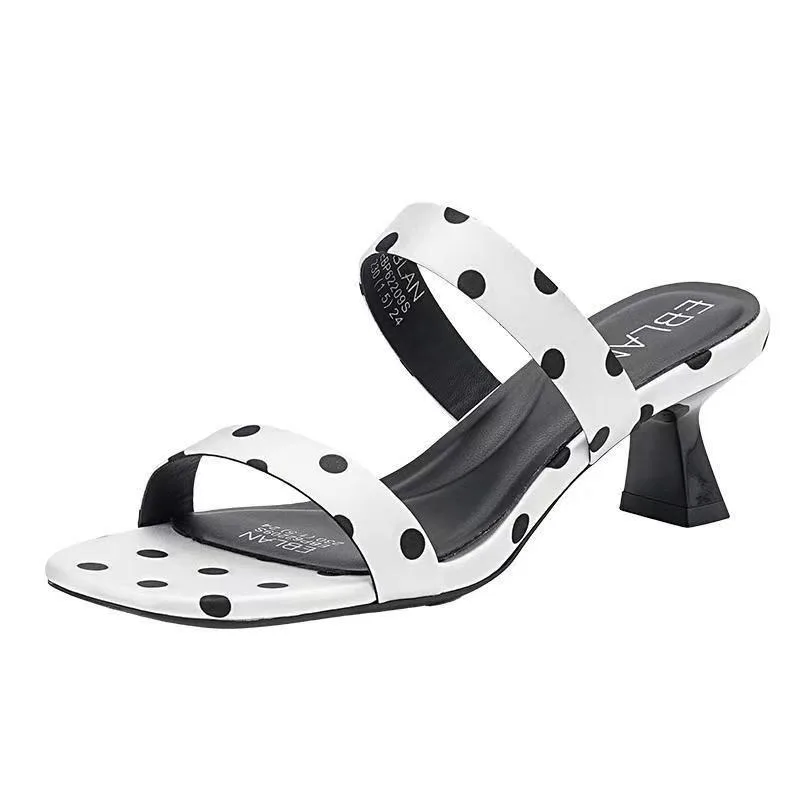 Women's Square Open Toe Wave Point Style Vintage Block Heel Slippers 2026 New Summer Women Fashion Casual Comfortable Sandals