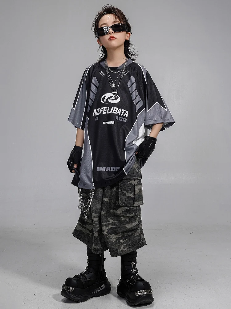 Boys Dance Clothes Jazz Dance Costumes Hip-hop Street Dance Short Sleeve Top Camouflage Pants Stage Outfit Catwalk Wear DQL10799