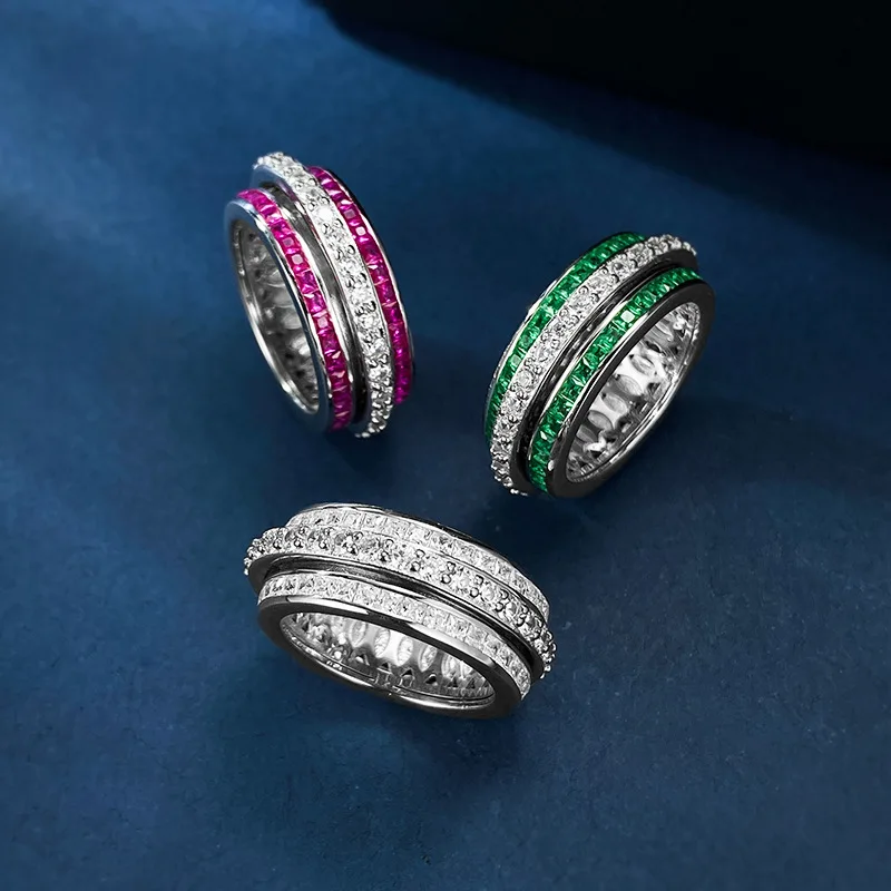 

The 2024 new S925 sterling silver European and American emerald set ring with rotating ring is a hot selling new product