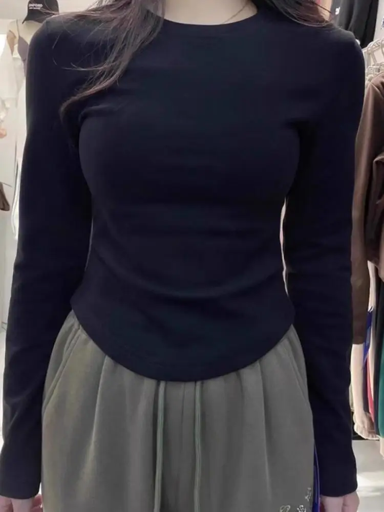 

Autumn Winter Solid Round Neck Long Sleeve Slim Pullover Sweater Korean Version Women Versatile Holiday Short Knitted Tops 2025