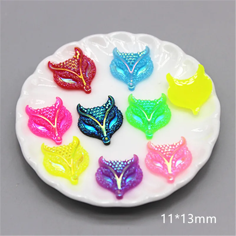 100pcs Mix Colors Shiny AB Fox Head Resin Rhinestone Flatback Cabochon Stone DIY Jewelry/Craft Decoration Accessories,11*13mm