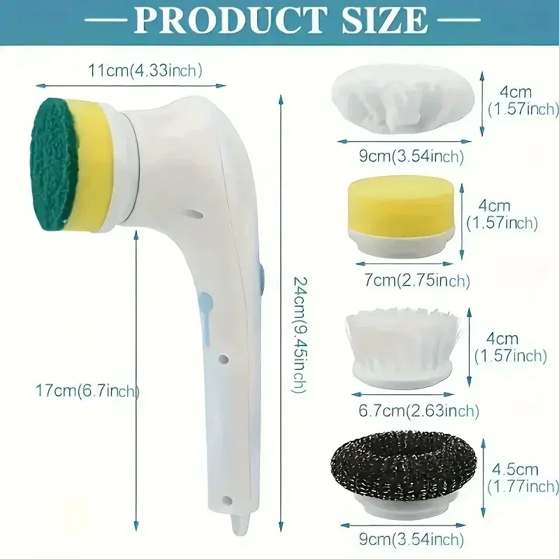 1 Set USB Rechargeable Magic Brush Multifunctional Power Scrubberwith Ergonomic Handle, 5 Brush Heads, Durable Plastic,