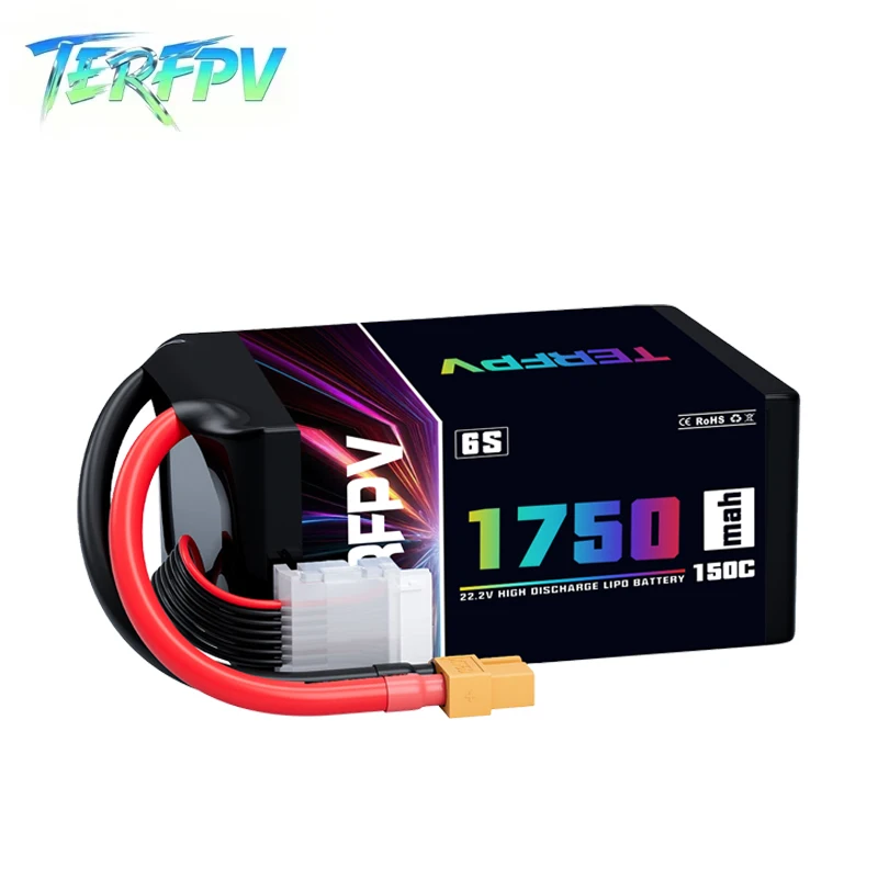 TERFPV 6S 1750mAh RC Lipo Akku 22,2V 150C/300C mit XT60 Stecker für RC Auto LKW FPV Drohne Quadcopter Hubschrauber Flugzeug Teile