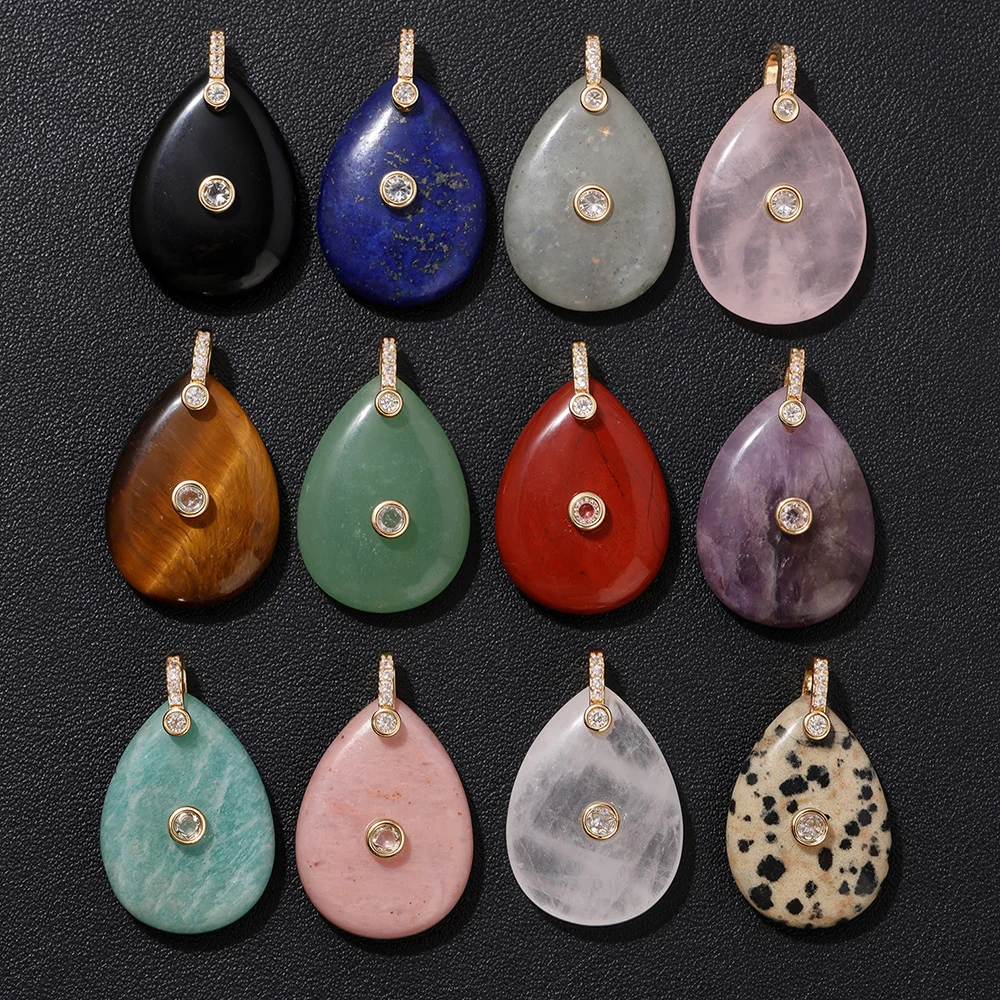 Pendentif ovale en pierre de goutte d'eau de guérison, 2 pièces, pendentif ovale en cristal d'aventurine naturel pour la fabrication de colliers, bijoux, boucles d'oreilles DIY 18x30mm