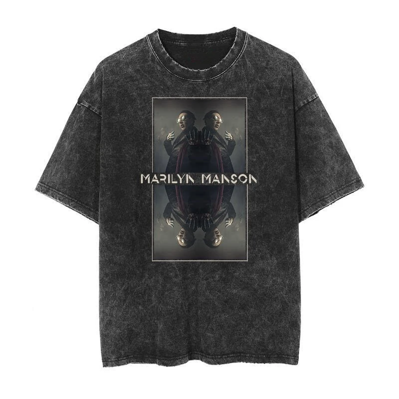 Fit Marilyn Manson Paintings Made of Old Wash Vintage Batik Art Rock Short Sleeved T-shirts