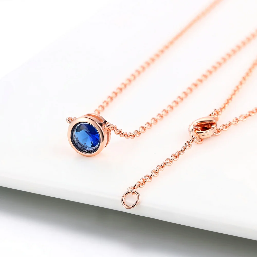 Simply Small Round 1 Carat Cubic Zirconia Pendant Necklace for Women Rose Gold Color Colorful Crystal Chain on Neck Jewelry N388