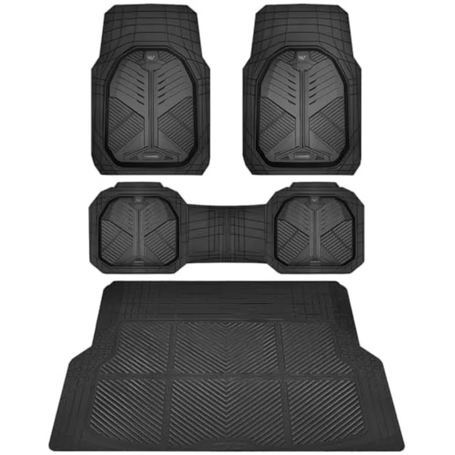 

Heavy Duty Rubber Car Mats with Cargo Liner Deep-Dish Car Floor Mats and Trunk Mat All Weather Universal Trim-to-Fit for SUVs T