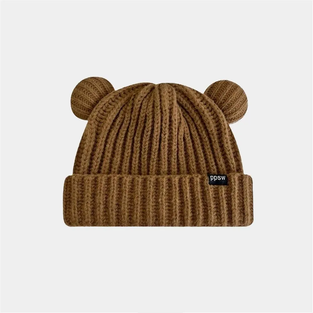 New Fashion Knitted Hat Women Girl Cute Bear Ear Knitted Hat Autumn Winter Warm Hat Couple Hat Elastic Woolen Knitted Hat Black