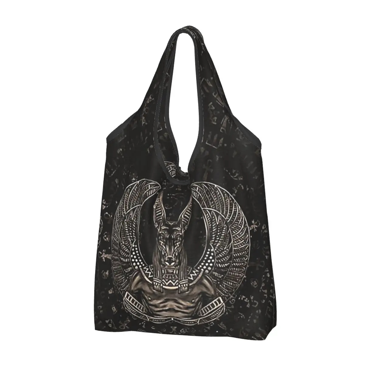 Anubis Egyptian God Sepia Portable Tote Shopping Bags Foldable Shopper Bag Groceries Handbag Shoulder Bag