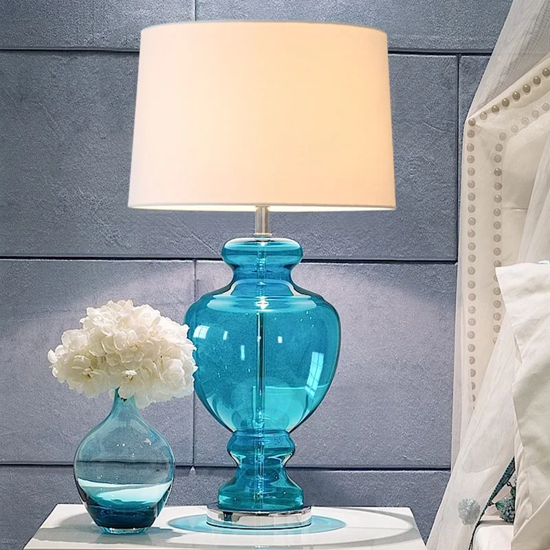 Modern creative blue Mediterranean table lamp bedside lamp living room bedroom hotel clubhouse custom remote control table lamp