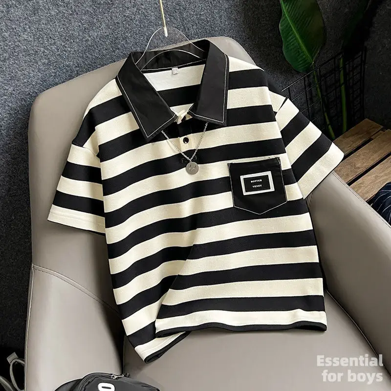 

Boys' T-shirt Short Sleeve 2022 Striped Summer Medium and Big Children's Loose T Half Sleeve Boys' Children's Clothing