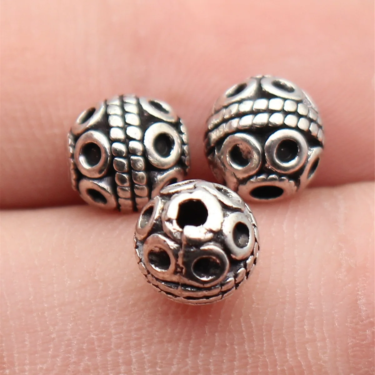 Vintage Small Hole Textured Spacer Beads Round Hammered Metal Beads For DIY Amulet Bracelet Jewelry Making