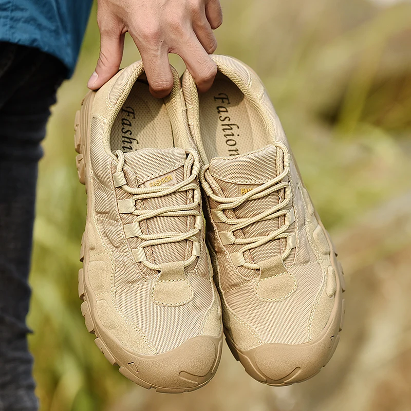 

Outdoor Hiking Men Shoes Lightweight Sports Leisure Breathable Wear-resistant Mesh Fabric Spliced Travel Shoes