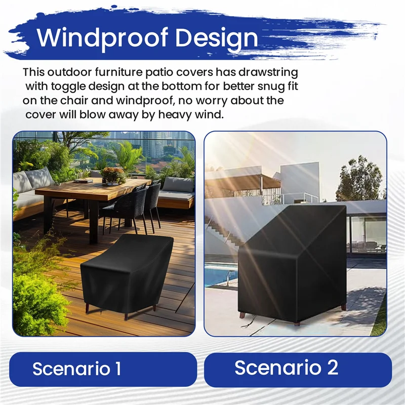 D9-Patio Chair Covers,2 Pack Waterproof Outdoor Lounge Deep Seat Furniture Cover,Single Garden Sofa Chair Cover 27X31x40in