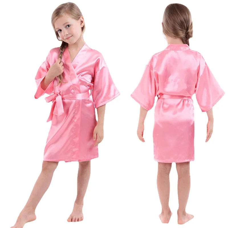 Girls Silky Satin Robes Children Pure Kimono Dressing Gown Bridal Lingerie Sleepwear Wedding Spa Birthday Party Dress Nightgowns