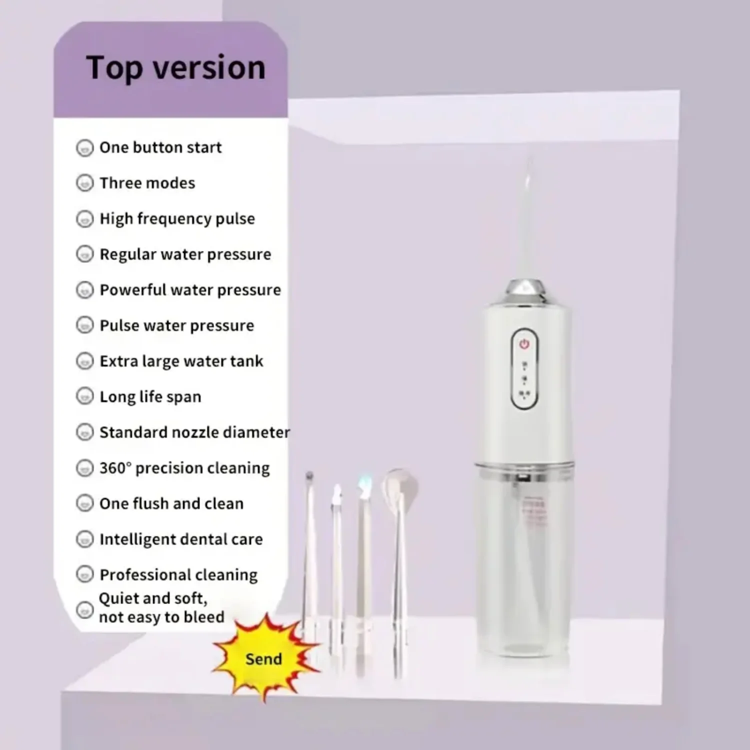 Professional IPX7 Waterproof 1pc Dental Water Flosser Set with 4 Nozzles – Keep Your Smile Healthy and Clean