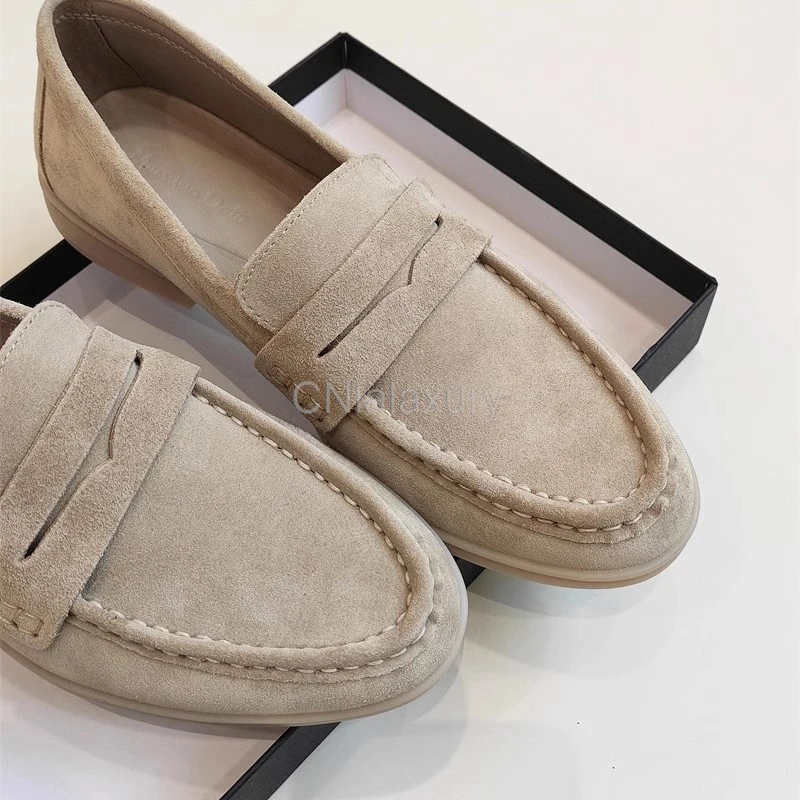 Flats Shoes Women Loafers Genuine Leather Outdoor Casual Shoes Without Straps Slip on Lady Driving Shoes Soft Breathable Bottom