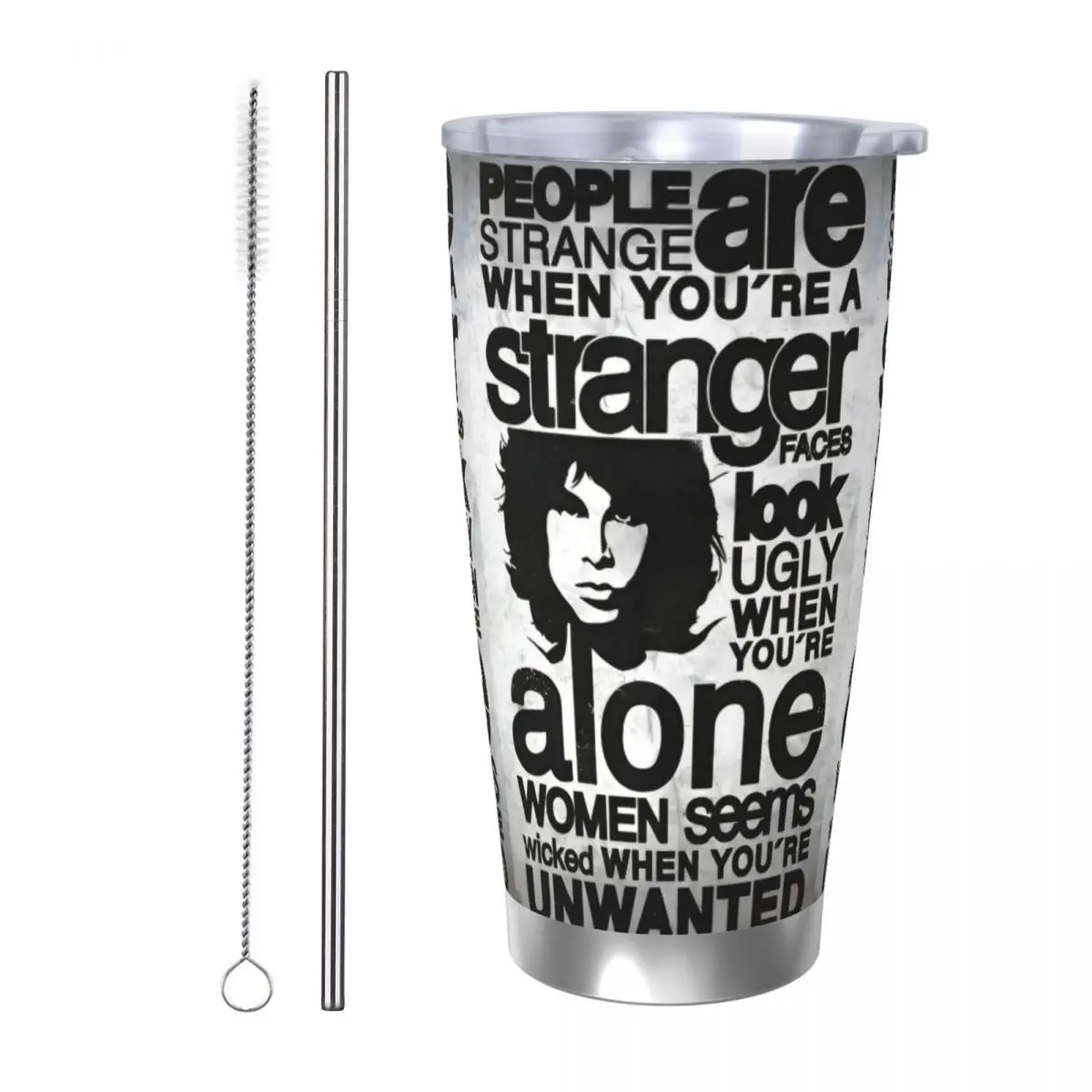 Jim Morrison Insulated Tumbler with Straws Lid The Doors Rock Band Stainless Steel Thermal Mug Double Wall Car Bottle Cups, 20oz