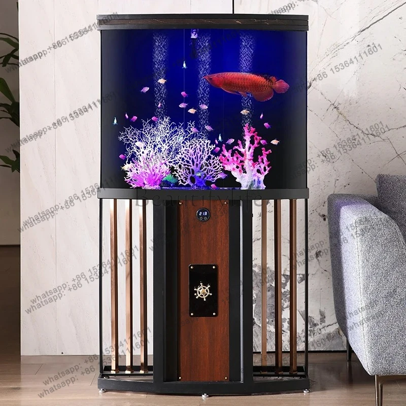 Single arc fish tank, medium-sized water-free acrylic ecological bottom filter, office against the wall for home use
