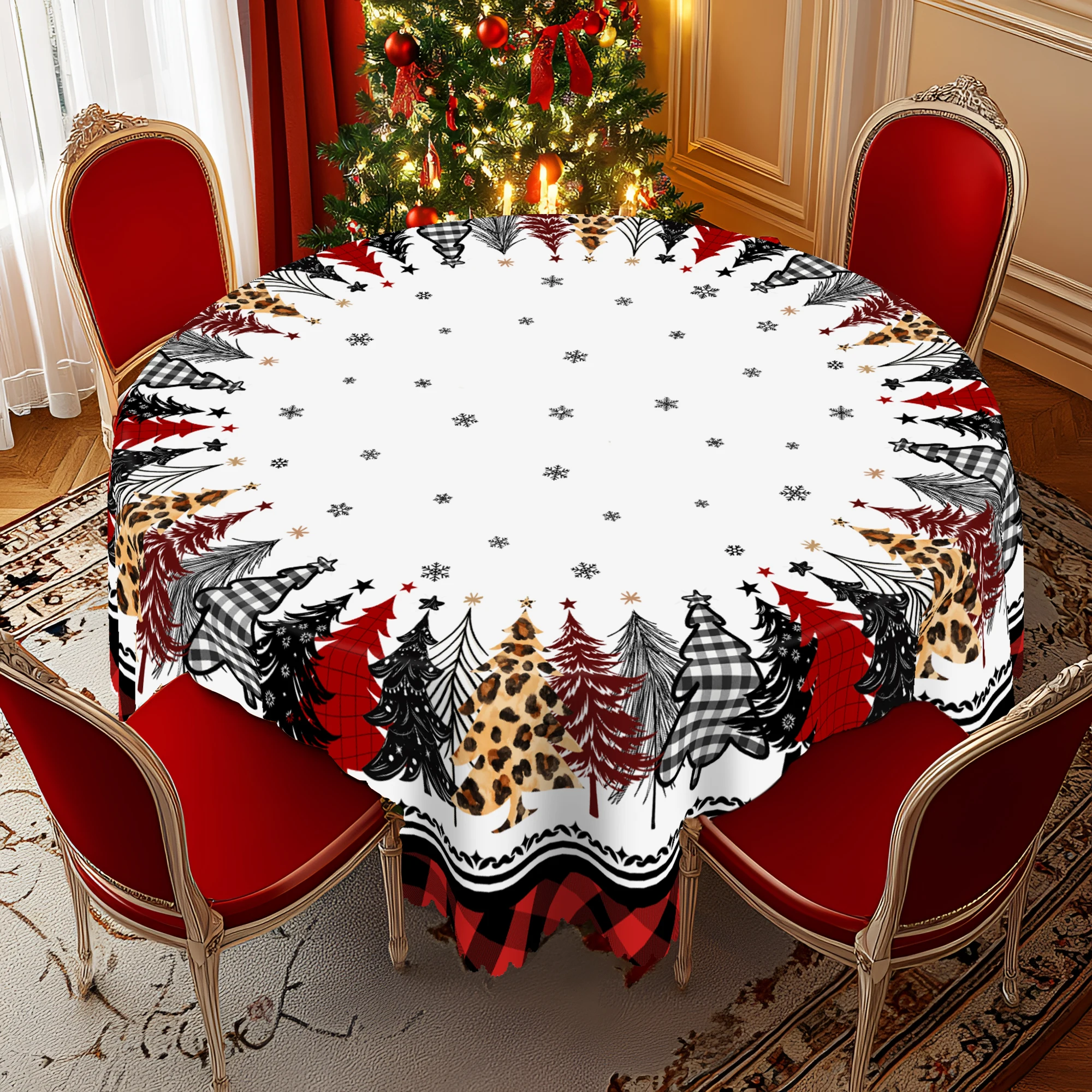 

1 Piece Christmas Round and Rectangular Tablecloth, Various Sizes, Farmhouse Christmas Tree and Exquisite Decorative Pattern Design Tablecloth for Daily Home Kitchen, Terrace Use, Gifts